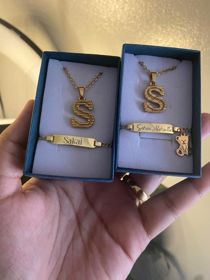 Children's Initial Necklace and Bracelet set (This set only comes