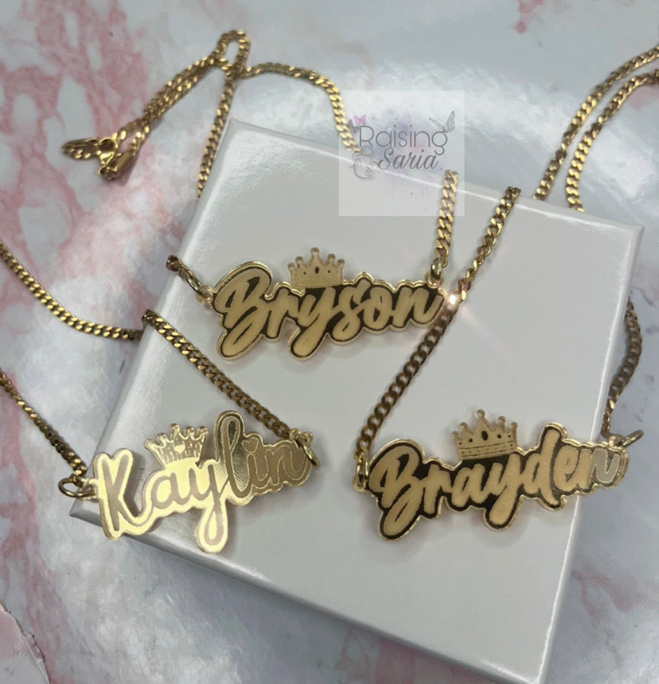 Crown Engraved Nameplate necklace