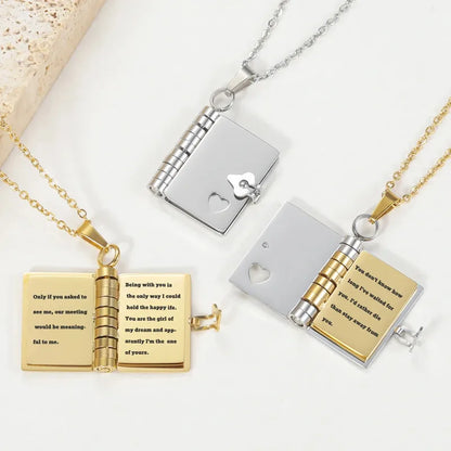 Engraved Book Locket Necklace