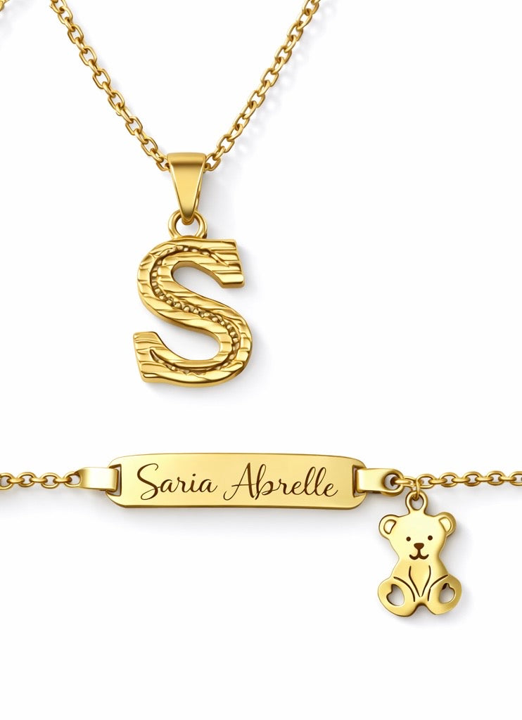 Children’s Initial Necklace and Bracelet set (This set only comes in gold color)