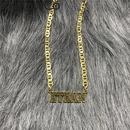 VishowCo Stainless Steel Gold Choker Custom Name Necklace Personalized Flat Chain Nameplate Pendant Necklace For Girlfriend Gift