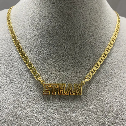 VishowCo Stainless Steel Gold Choker Custom Name Necklace Personalized Flat Chain Nameplate Pendant Necklace For Girlfriend Gift