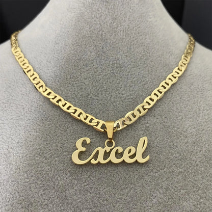 VishowCo Stainless Steel Gold Choker Custom Name Necklace Personalized Flat Chain Nameplate Pendant Necklace For Girlfriend Gift